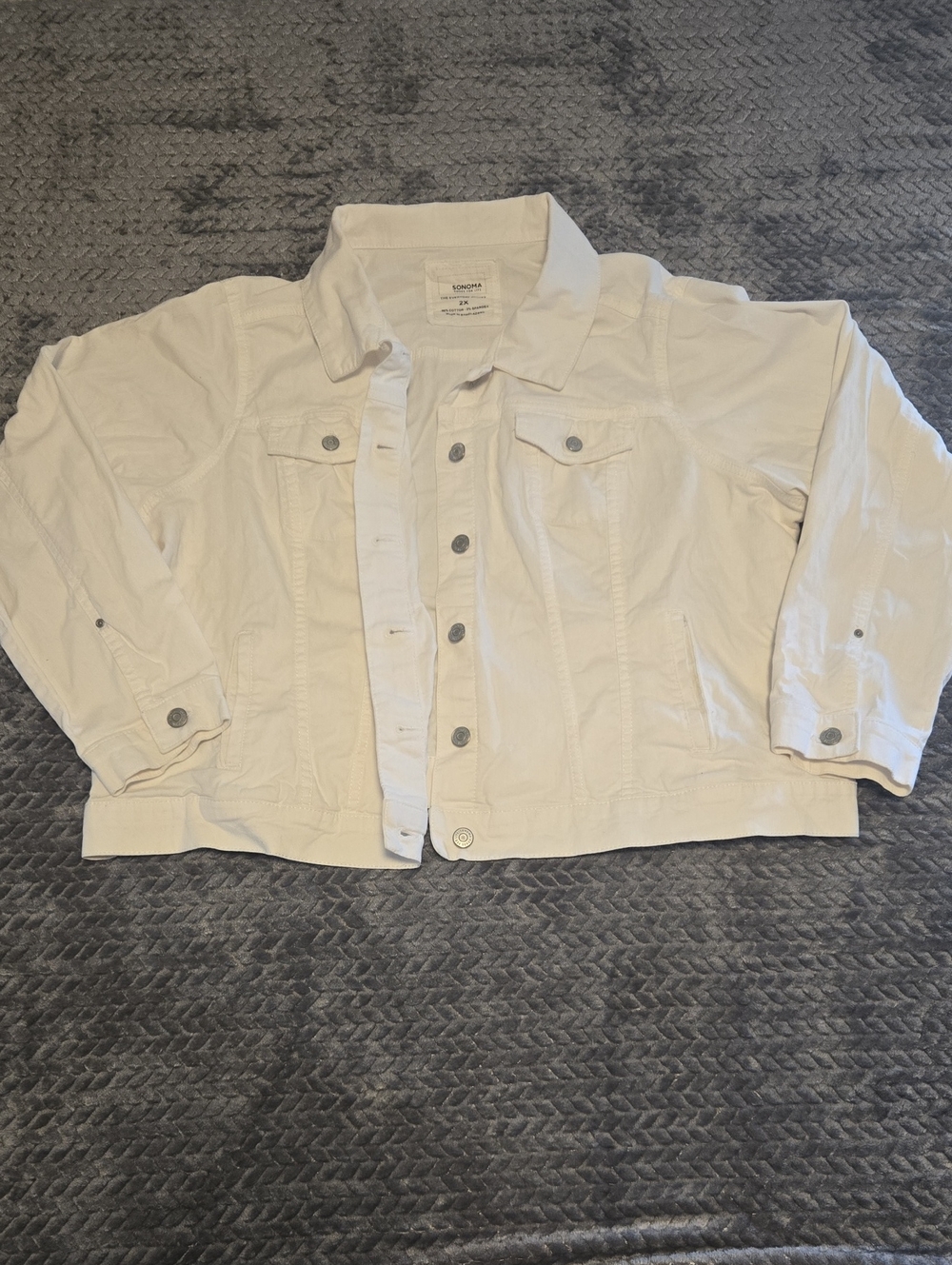SONOMA White Denim Jean Jacket - Button-Front Cotton Trucker